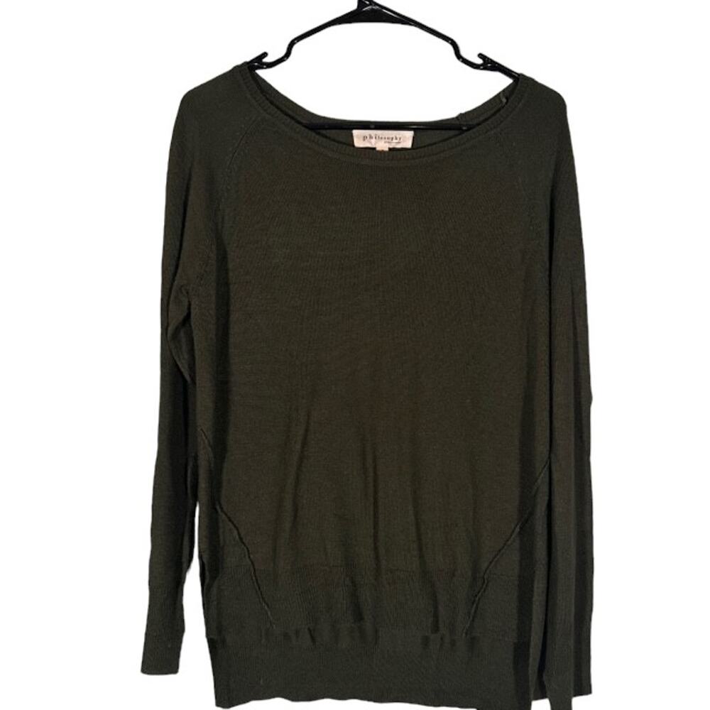 Philosophy Olive Green Long Sleeve Classic Knit Pullover Sweater Women Sz S